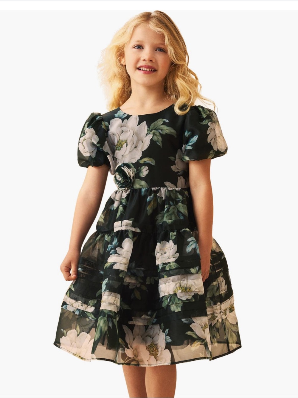 Laura Ashley Little Girl Wisely Puff Sleeve Floral Organza Party Dress Size 5